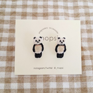麵包熊貓刺繡耳针/耳夾