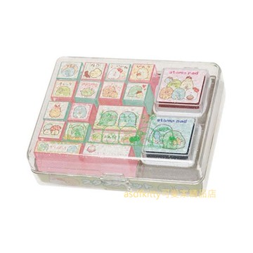 asdfkitty*日本san-x角落生物印章組-16入-附印泥(紅色+藍色)-日本正版商品