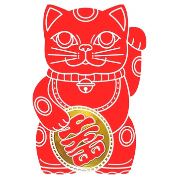 好物良品 開運招財繽紛Lucky Neko燙金靜電貼紙  大(35.5 x 23.5cm)  元氣滿滿 紅色