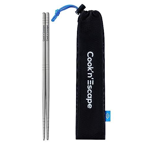 COOK'N'ESCAPE チタン箸 角箸 アウトドア 日常使い 滑り止め 超軽量 コンパクト 調理用品 キャンプ 収納袋付 指紋防止加工