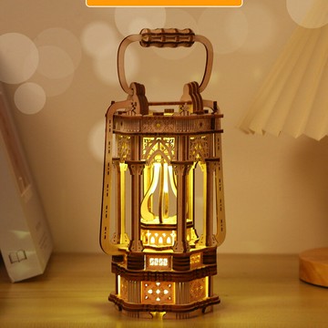 免運開立發票 玩具模型 高顏值八音盒網紅木質3d立體拼圖房子模型帶燈旋轉音樂摩天輪禮物 快速出貨