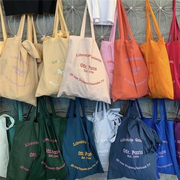 Ofr Paris巴黎書店周邊百搭法式簡約字母單肩包薄款坯布袋女包