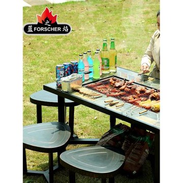 戶室外燒烤臺桌椅五件套別墅庭院露臺木碳燒烤肉爐架鐵藝燒烤架