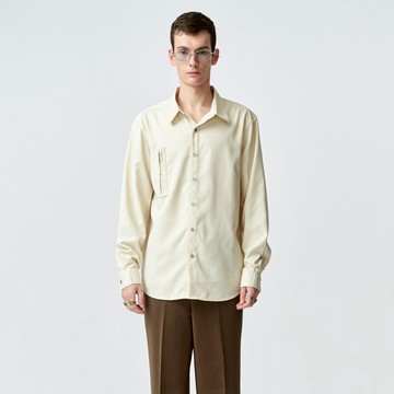 米白色拉鍊口袋襯衫 | 00062410101