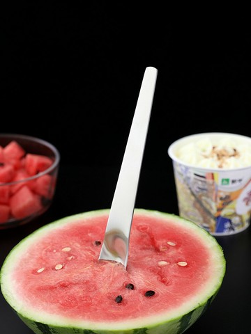 平頭勺子304不銹鋼長柄甜品咖啡攪拌棒創意吃播挖西瓜可愛蛋糕匙