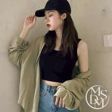 【MDMS】現貨 背心 無袖 基本款 短款 內搭 圓領 素色 性感 打底 露臍 小吊帶 修身 貼身 夏季上衣 S001