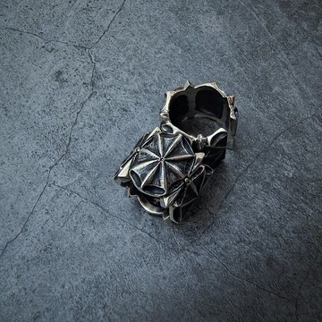 洗鍊系列【八芒杏紋戒】925純銀戒指/寬版戒/板指戒