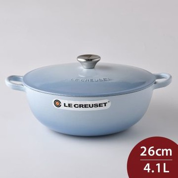 Le Creuset 琺瑯鑄鐵媽咪鍋 炒鍋 湯鍋 燉鍋 26cm 4.1L 海岸藍 法國製 (電磁爐 IH爐可用)
