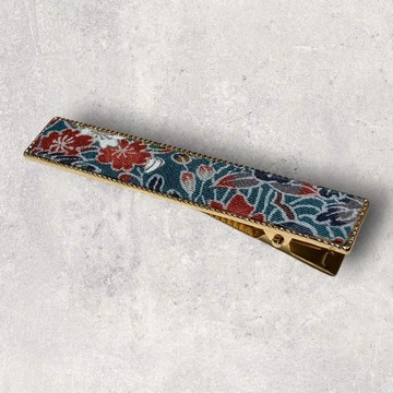 和服絲綢髮夾 青綠色 草花紋樣 國產