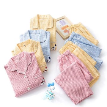 兒童可愛刺繡長袖棉睡衣秋冬全棉磨毛絨布長袖男女童中大童家居服