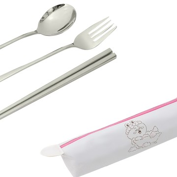 Hiromimi LINE FRIENDS 宅家餐具  餐具包 + 湯勺 + 筷子 + 叉子  兔兔款 銀色  1組