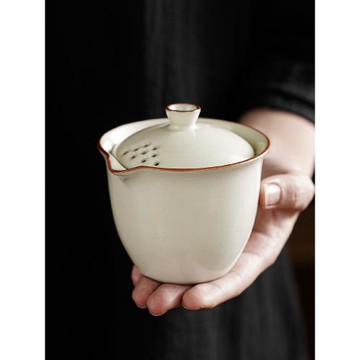 汝窯開片可養蓋碗泡茶杯不燙手單個旅行茶具泡茶器加厚茶碗手抓壺