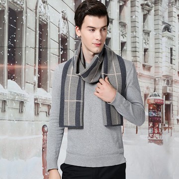 純羊毛圍巾男披肩-格子拼色提花加厚配件情人節生日禮物6款74bl29【獨家進口】【米蘭精品】