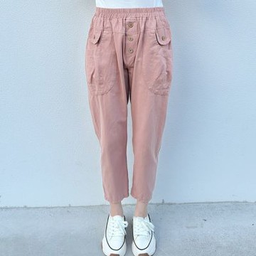 Hana-Mokuba花木馬日系女裝鬆緊腰大口袋九分褲_佶粉