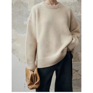 圓領加厚保暖慵懶寬松套頭羊毛針織打底衫女秋冬新款長袖羊絨毛衣