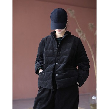 復古燈芯絨西裝式輕薄款白鵝絨羽絨服