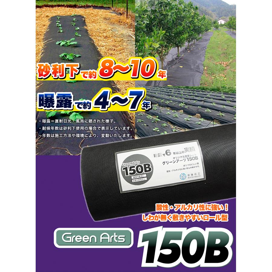 優良配送 硬い材質のため曲げて梱包できない防草シート 砂利下約8~10年 曝露約4~7年 GreenArts 150B 2mx50m