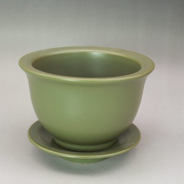 清雍正茶葉末釉帶托花盆花卉盆景董古玩陶瓷器仿古老貨收藏品擺件