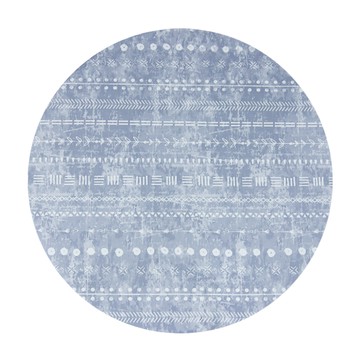 Playzu 台灣製環保無毒歐美設計波希米亞防水圓形輕薄地墊120cm夏日風情(藍灰)
