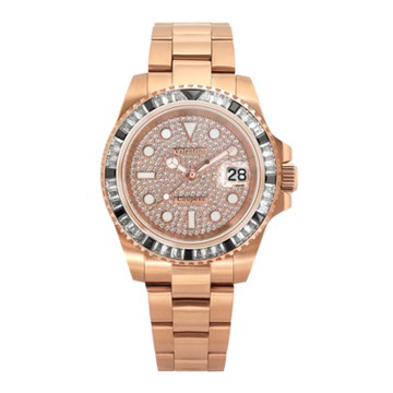 Valentino Coupeau 范倫鐵諾 古柏 滿天星梯鑽水鬼腕錶(玫殻/白T鑽/鋼帶)