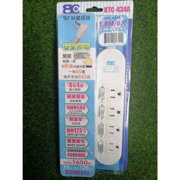 台灣製 博銓科技  4切4座3孔過載斷電 延長線 電源線組  KTC-434A  6尺 1.8米 / 9尺 2.7米