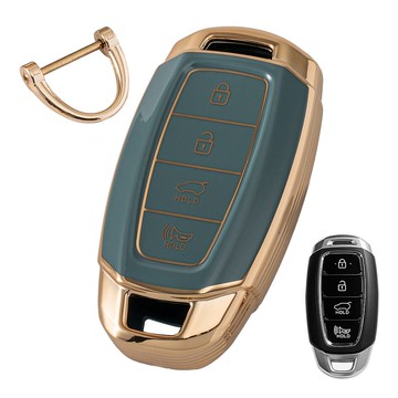 VENDICT 汽車TPU智慧鑰匙套 適用現代10 Grandeur IG 2019年 Santa Fe TM 2019年6月 i30 PD Veloster JS N Line Kona Venue  灰藍色  HY-D11J4A