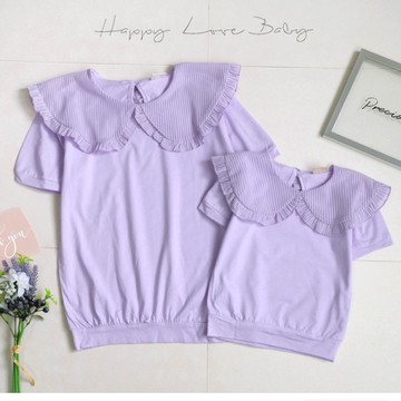甜美紫色翻領棉質短袖上衣 春夏童裝 韓版童裝 女童上衣 女童短袖 女童棉T 短袖上衣 春夏上衣
