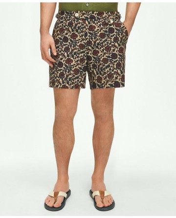 Brooks Brothers Men's 5" Newport Printed Swim Trunks | Khaki | Size 30