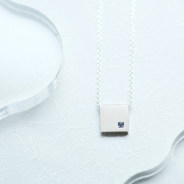 藍色碧璽 極簡 方形 項鍊 925純銀