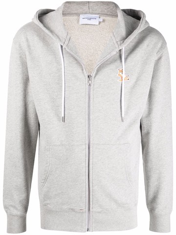 Maison Kitsuné - logo-patch zip-up hoodie - men - Cotton - L - Grey