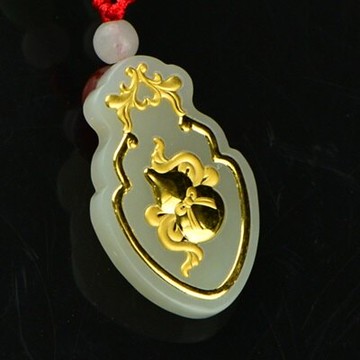 金鑲玉項鍊 和闐玉吊墜-精美別緻葫蘆造型生日情人節禮物男女飾品73gf100【獨家進口】【米蘭精品】