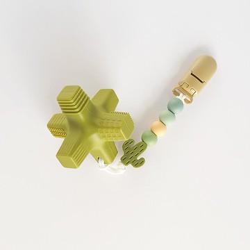 5顆 無字 仙人掌 軍綠色消波塊固齒器 / 客製化奶嘴鏈