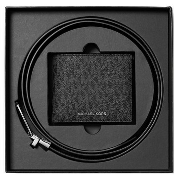 MICHAEL KORS 經典老花短夾皮帶禮盒組 皮夾 防刮PVC塗層帆布 男夾 錢包 M61548 MK(現貨)▶指定Outlet商品5折起☆現貨【送禮首選★APP下單點數4倍送】