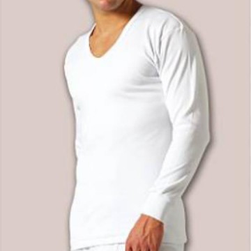 YG-排汗保暖U領男長袖衫-白