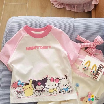 純棉女童短袖T恤夏季洋氣卡通庫洛米印花中小童寶寶上衣女童短袖 女童T恤 女童短袖T恤