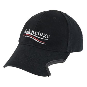 BALENCIAGA 巴黎世家 788752 品牌刷舊標誌棉質棒球帽.黑