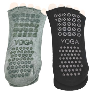 NICOFUN 愛定做 露腳趾腳背防滑瑜伽襪 女襪 FYK24YOGA03 84g  22~24.5cm  黑色  黑色 + 湖綠