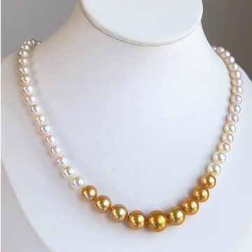 5.5-11mm Akoya 天然海水珍珠 項鏈 大小漸變金珠 珍珠混搭 輕奢小眾 高級感 疊戴