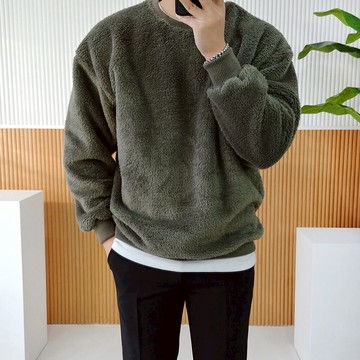 正韓寬版落肩雙面抓絨保暖圓領T恤 5色 YUPPIE 預購商品 1204