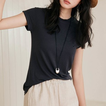 KPUWARM - 天絲羊毛修身短袖上衣-釉藍