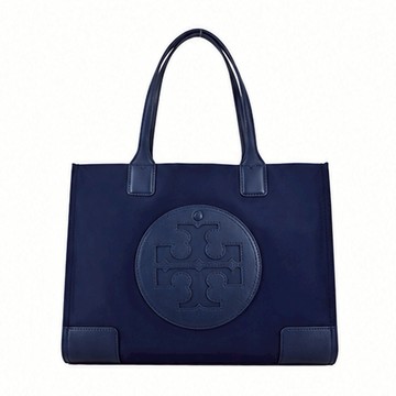[平輸版]TORY BURCH ELLA 經典縫線LOGO小號尼龍托特包(海軍藍)真品平輸