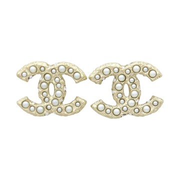 CHANEL 香奈兒 金色 鍍金 雙C珍珠 耳環 【二手名牌BRAND OFF】