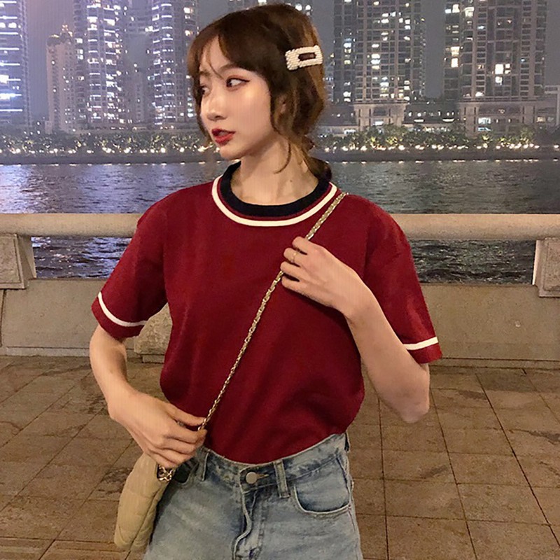 ディアハート Dearheart 配色ニットソー ワインレッド 通販 Lineポイント最大get Lineショッピング