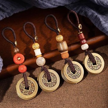 【米蘭精品】手機掛飾鑰匙扣-純銅五帝錢加厚平安包包配飾8款73xd5