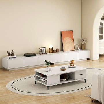 免運附發票  奶油風電視櫃客廳家用簡約現代小戶型日式可伸縮茶幾電視機櫃組合