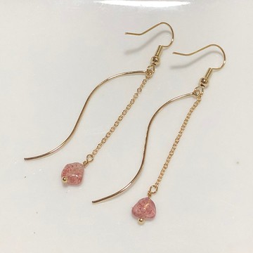 14K包金 草莓晶 不規則 隨形 天然水晶 客製化 耳環 簡約 愛情