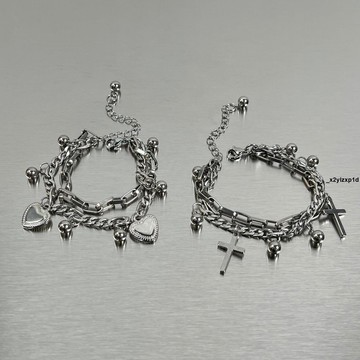 手鍊 手環 手鏈 手繩台出時尚雙層手鏈女ins小眾十字架愛心嘻哈冷淡風雙層手飾配飾