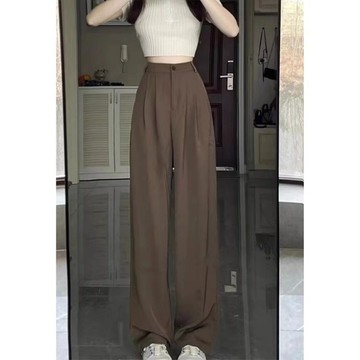 【PING'S🌞】春季 百搭 顯瘦 拖地 直筒 梨形 身材 休閒褲 闊腿褲 高腰 垂感 西裝褲 女