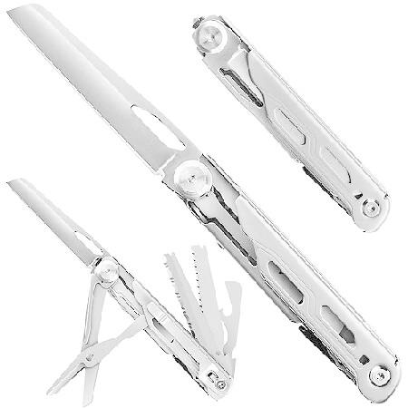 TACTIMAN 9-in-1 Multi Tool, Pocket Knife, Multitool Folding Knife for Camping Hiking Survival Fishing, Stainless Steel Lockable Multitool Knife Saw Sc