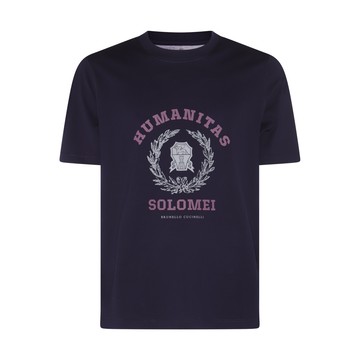 Brunello Cucinelli - Blue Cotton Slogan Print T-shirt